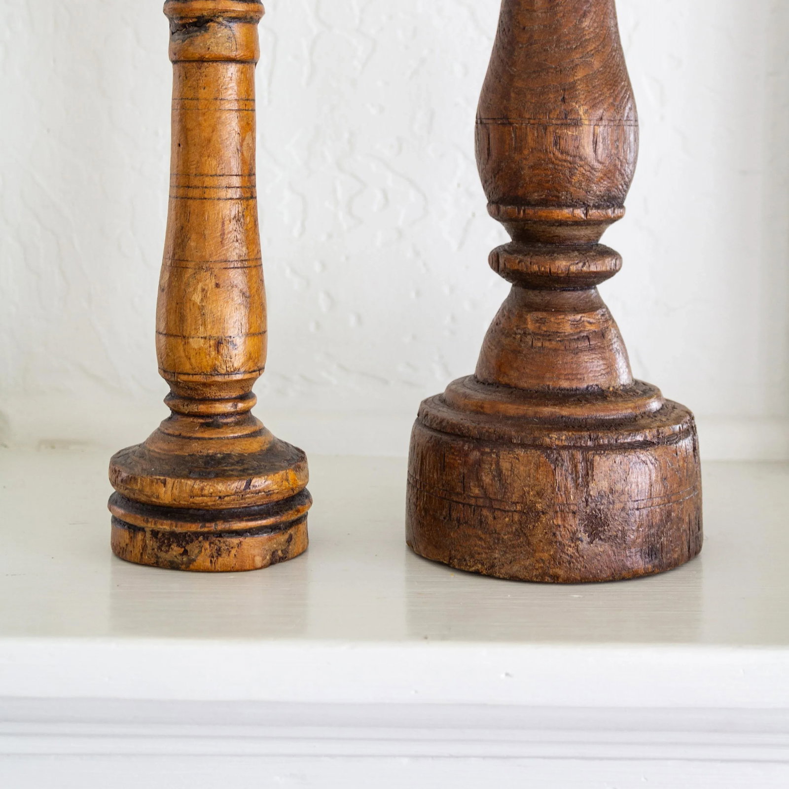 Antique Rustic Wooden Candle Pricks Candlesticks | Pair of Two - 6