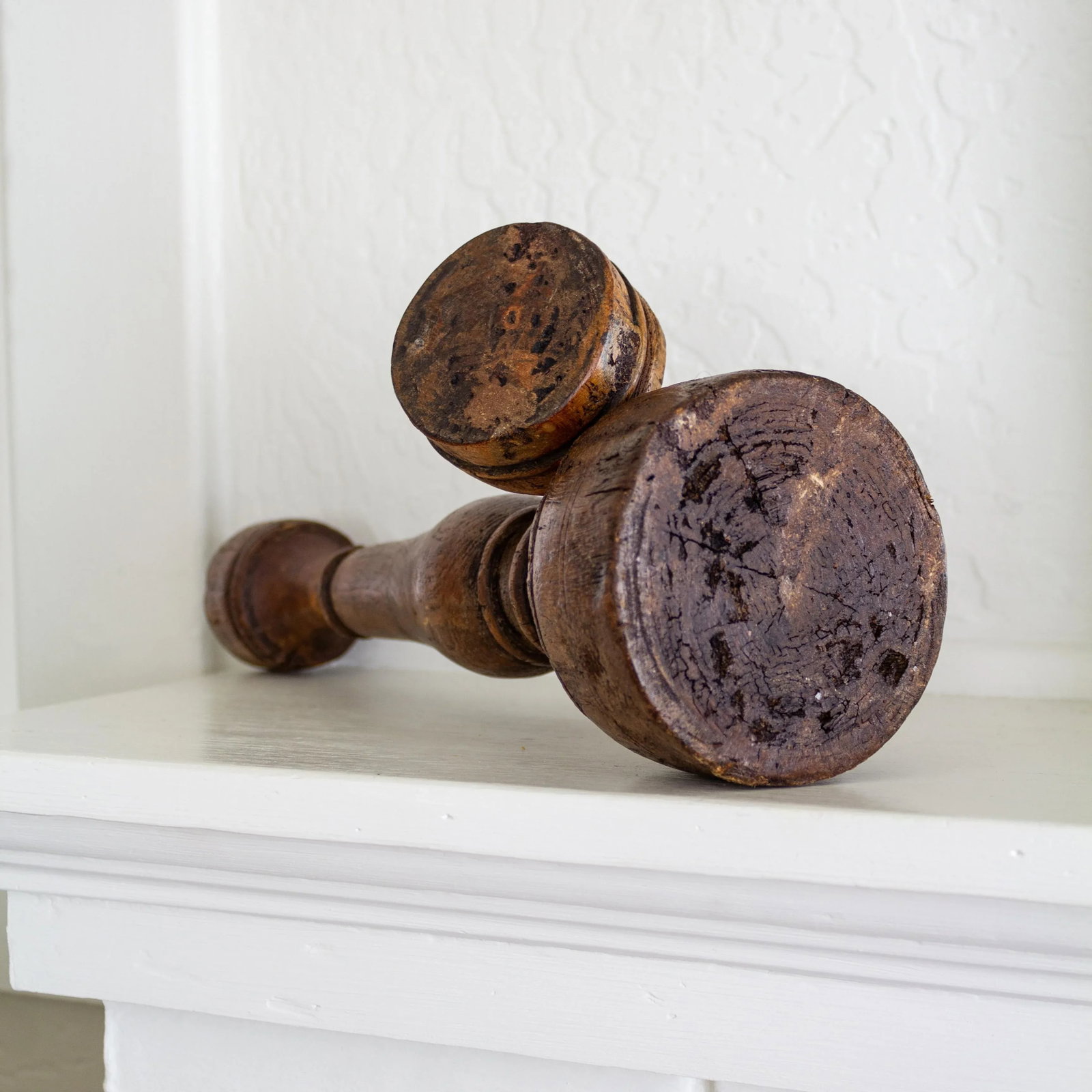 Antique Rustic Wooden Candle Pricks Candlesticks | Pair of Two - 9