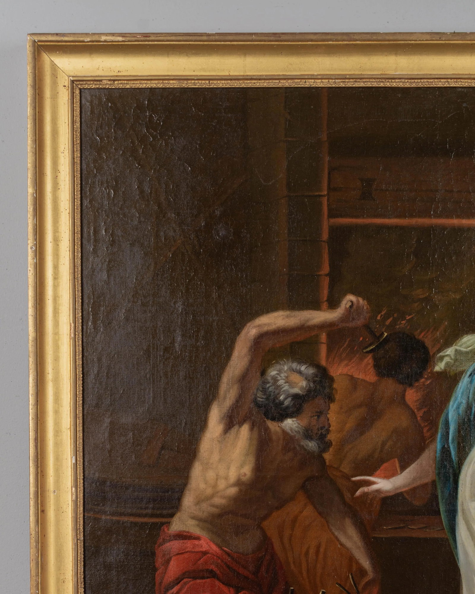 French Louis XVI Trumeau Mirror With Thetis at the Forge of Hephaestus Painting - 7