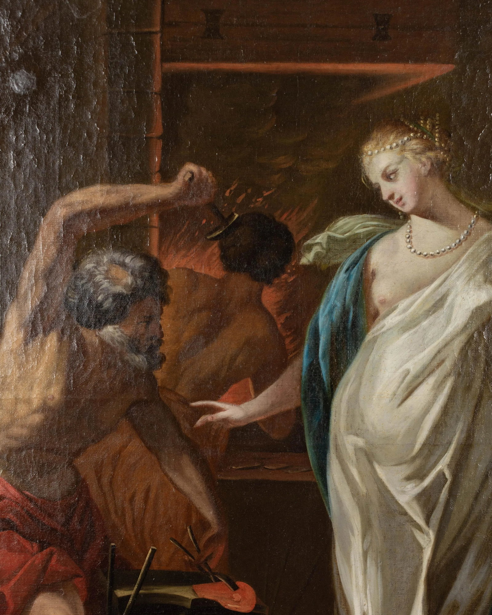 French Louis XVI Trumeau Mirror With Thetis at the Forge of Hephaestus Painting - 9