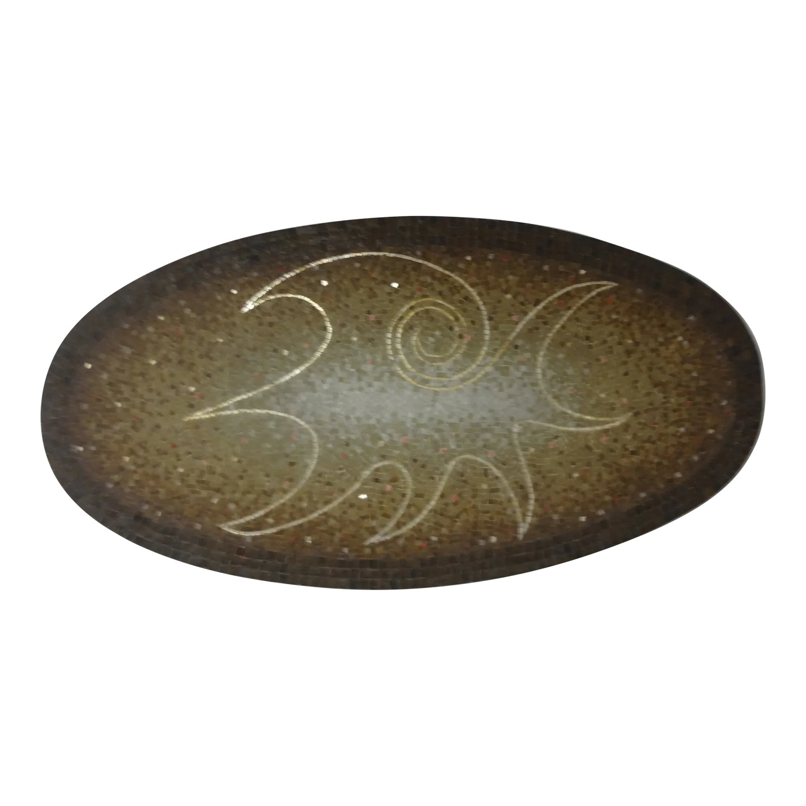 1950s Mexican Modern Mosaic Tile Wall Sculpture Signed Genaro Alvarez: Mexican Modern Mosaic Tile Wall Sculpture Signed Genaro Alvarez. Our mid century modern wall sculpture is made up of an abstract ceramic tile design mounted on wood with a brass band border. This stun