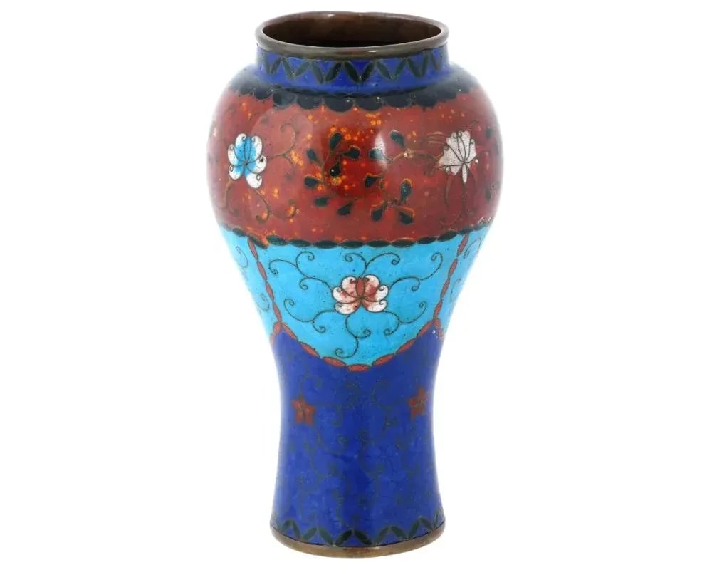 Large Antique Early Meiji Japanese Cloisonne Enamel Lotos Vase - 6