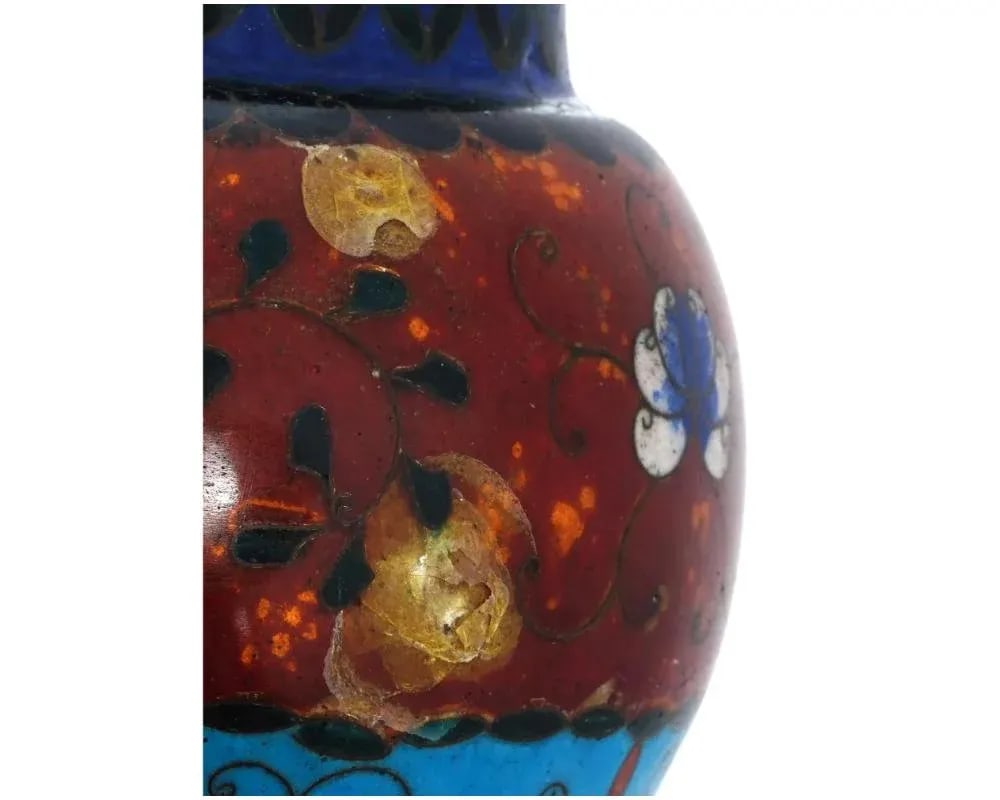 Large Antique Early Meiji Japanese Cloisonne Enamel Lotos Vase - 8