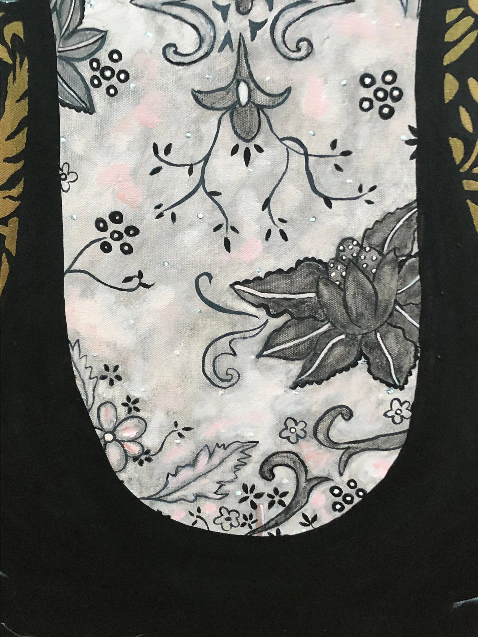 Woman in Black Lace Couture Backless Gown Painting - 3