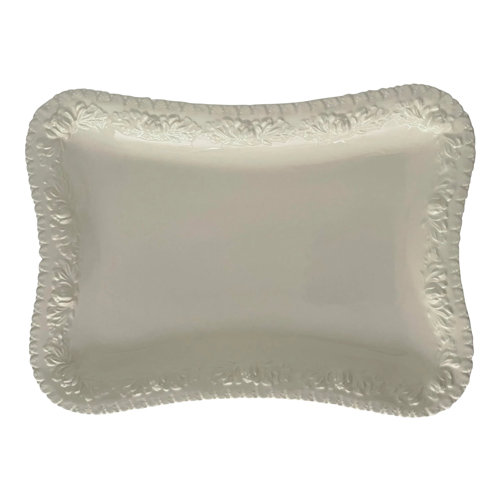 White on White Italian Platter W/ Floral Pattern Serpentine Rim (1 of 4)