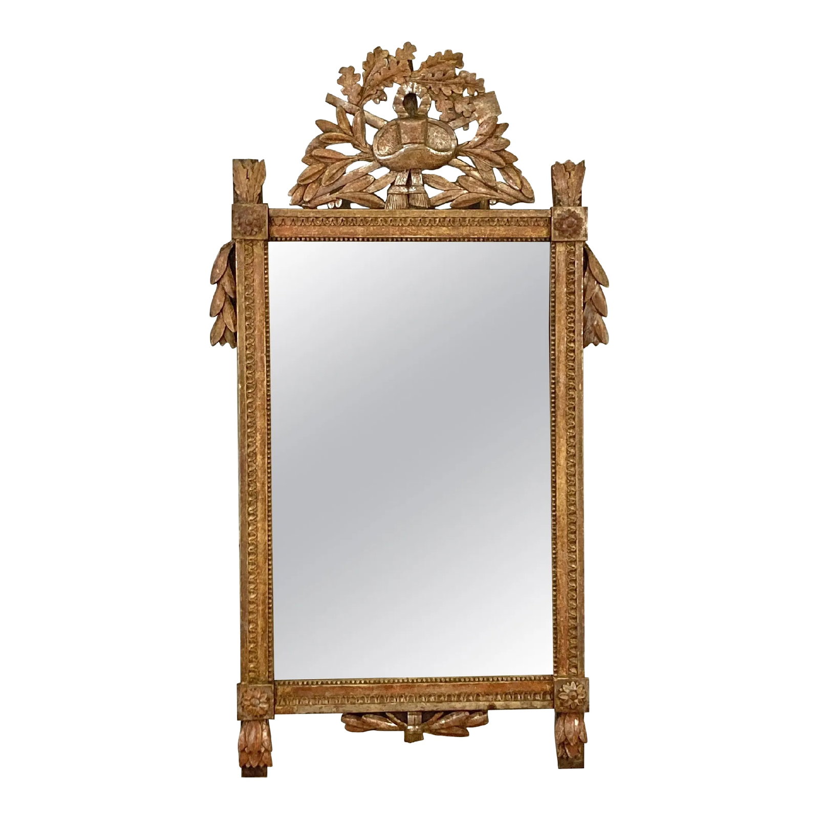 French 1790s Louis XVI Giltwood Wall Mirror with Carved Gardening Crest (1 of 12)