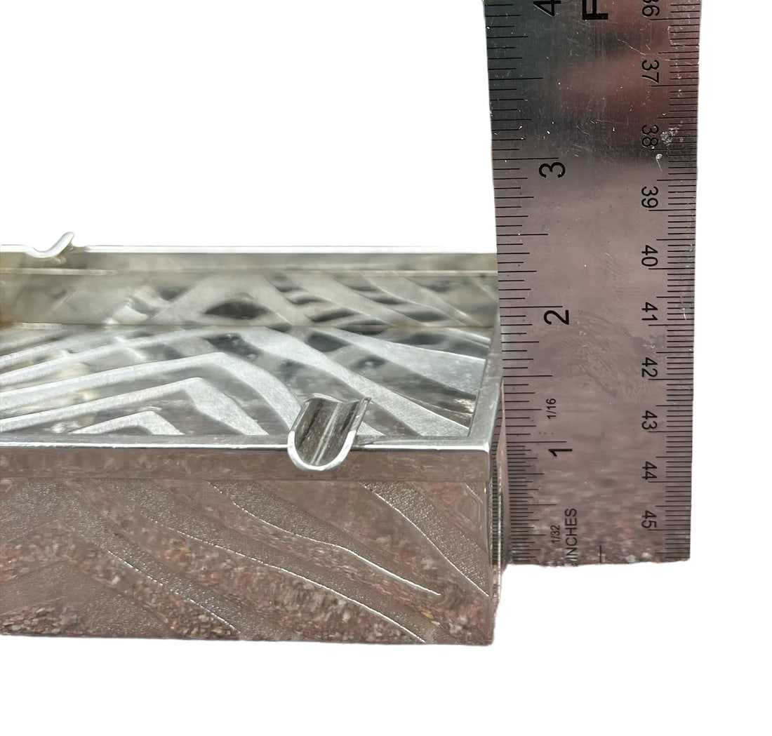 Mid Century Modern Incised Zebra Print Pattern Italian Silver Ashtray, Marked Made in Italy - 10