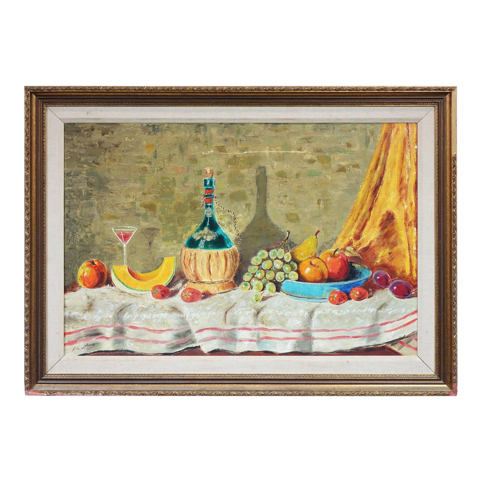 Mid 20th Century Still Life Oil on Canvas Signed Original, Framed: Still Life, Oil on Canvas, Signed Original – 42.5" x 30.75" Brighten up your space with this charming signed original oil on canvas, capturing a classic still life scene brimming with color and