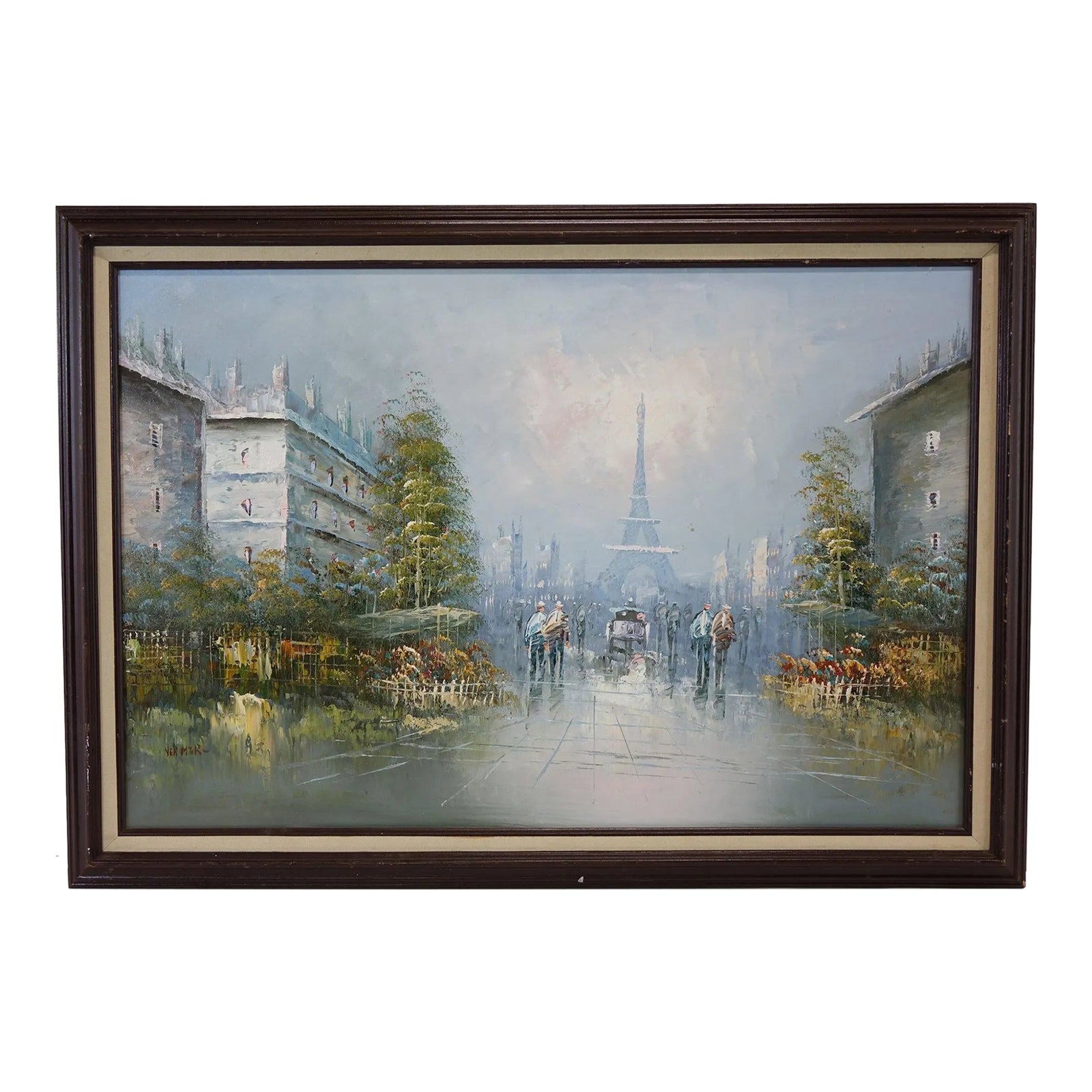 Paris Rainy Day – Signed Original Oil on Canvas: Paris Rainy Day – Signed Original Oil on Canvas - 41" x 29" This stunning original oil painting captures the romantic charm of Paris on a rainy day, with the iconic Eiffel Tower looming in the