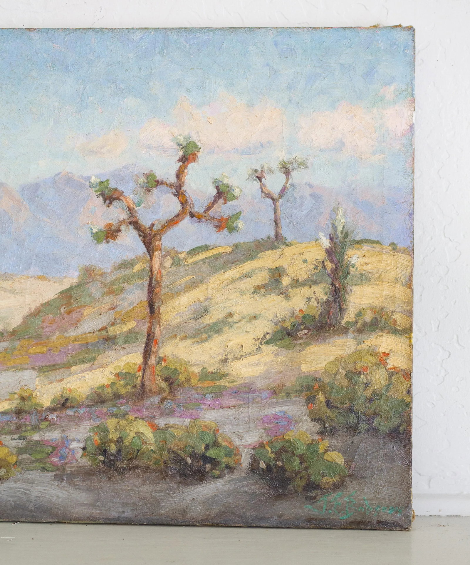 Antique Joshua Tree California Desert Landscape Signed Oil Painting - 4