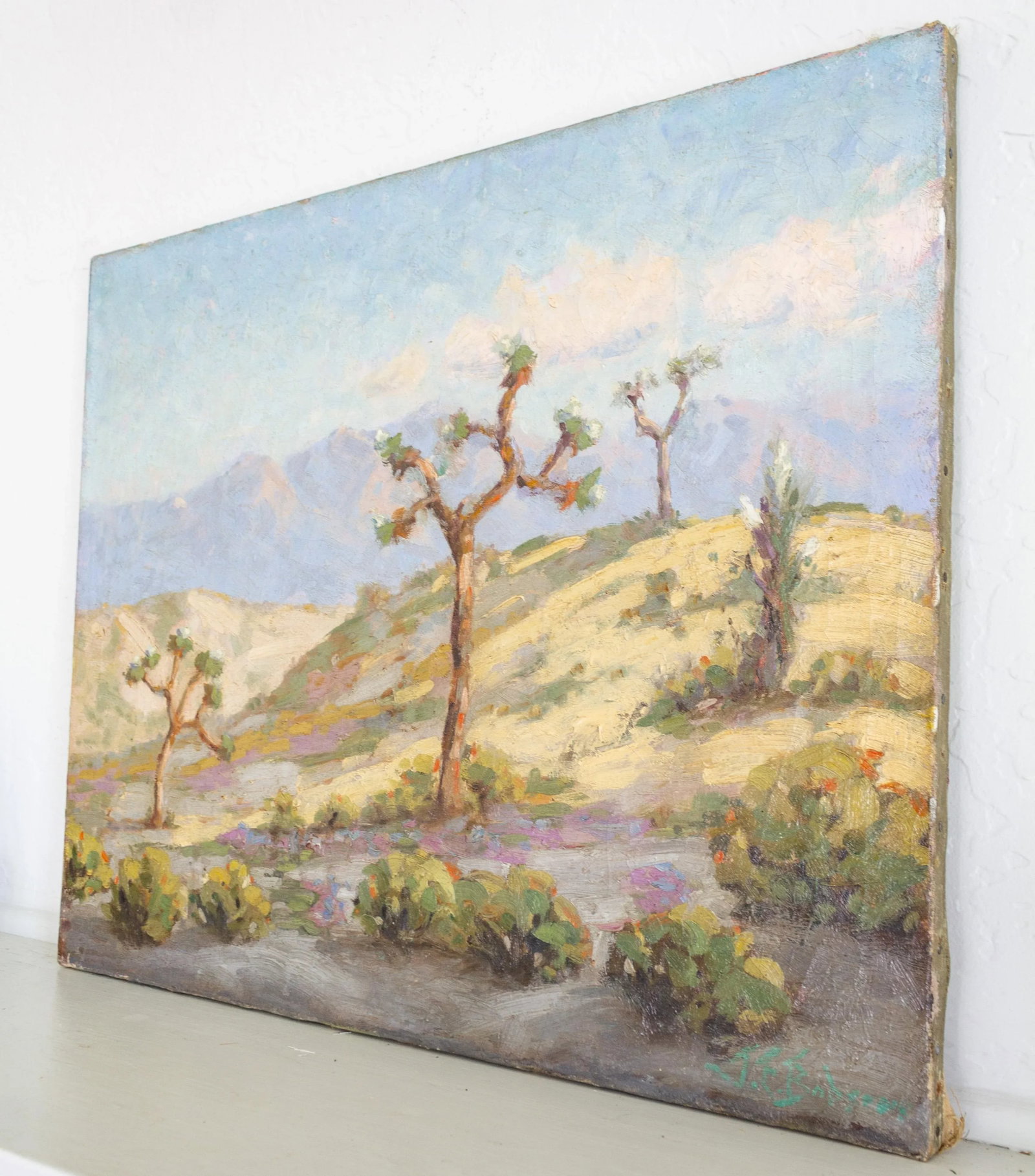 Antique Joshua Tree California Desert Landscape Signed Oil Painting - 6