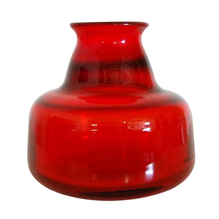 Vintage Erik Höglund Signed Ruby Red Swedish Art Glass Vase for Boda C. 1960: Vintage Swedish Ruby Red Art Glass Vase by Erik Hoglund for Boda circa 1960. Â Engraved on bottom: "H 998/110." Â Full of his signature air bubbles in the design. Erik