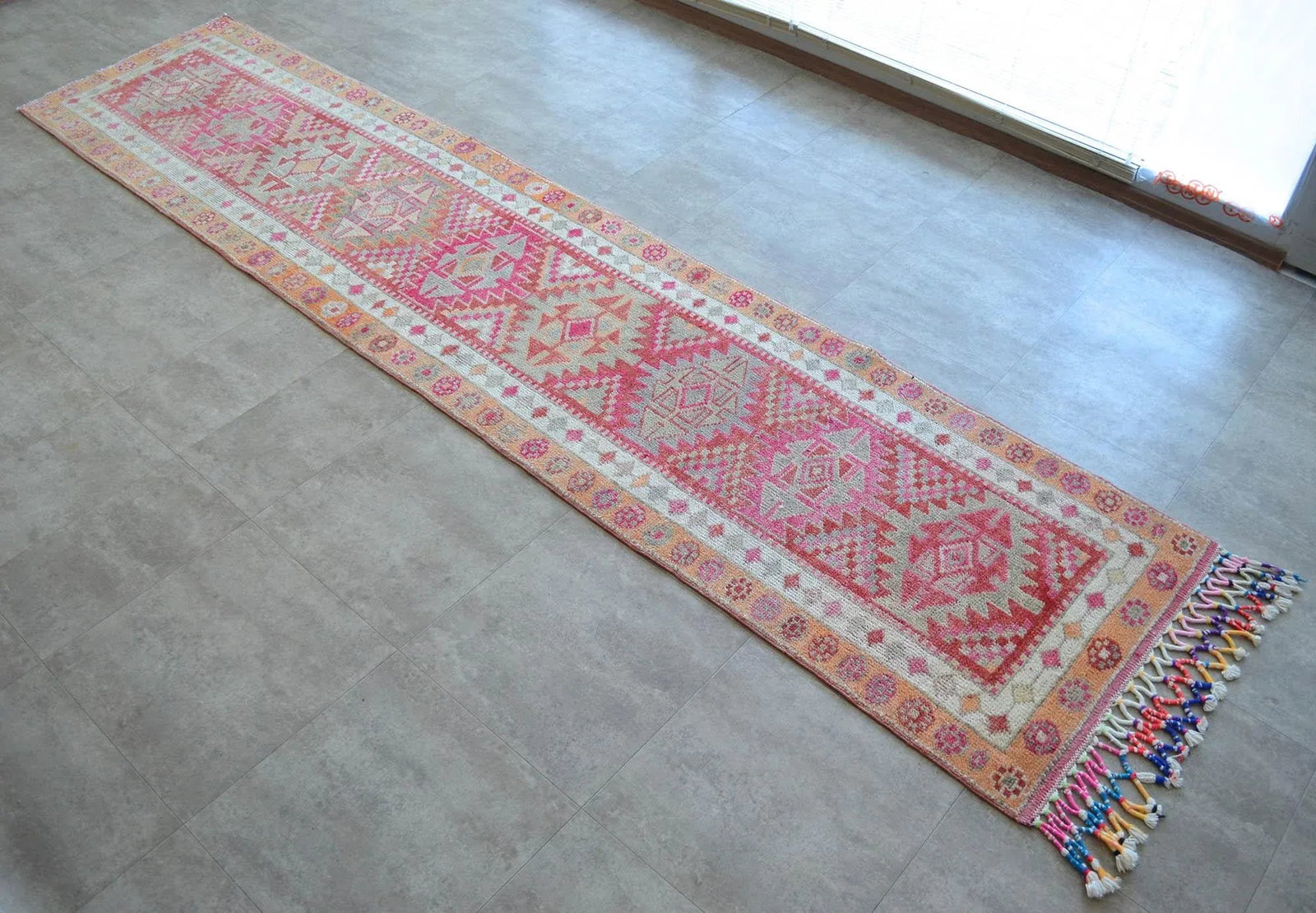 Hand-Knotted Distressed Turkish Runner Rug . Low Pile Faded Tribal Herki Runner Rug 2"²11"³ - 11