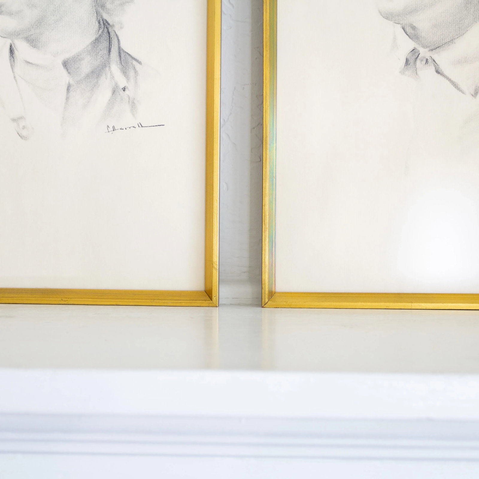 Hand Drawn Graphite Illustration Profile Portraits | Gold Framed Set of Three - 10