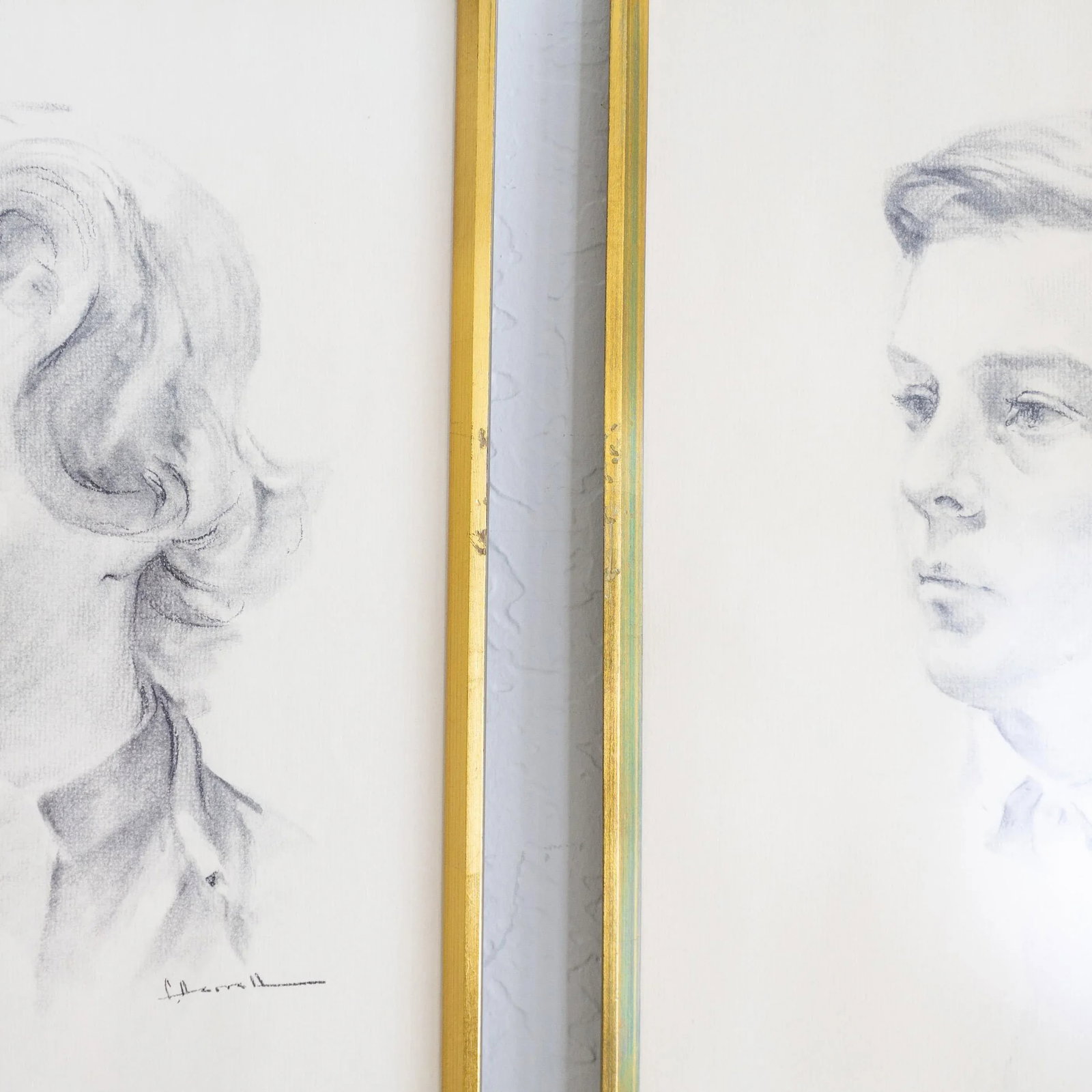Hand Drawn Graphite Illustration Profile Portraits | Gold Framed Set of Three - 12
