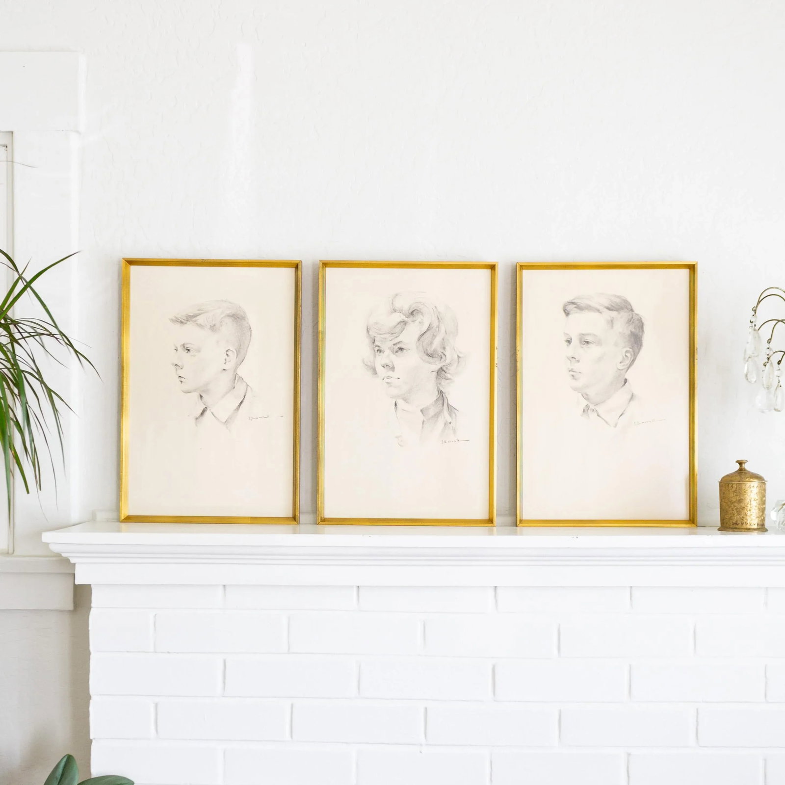 Hand Drawn Graphite Illustration Profile Portraits | Gold Framed Set of Three - 2