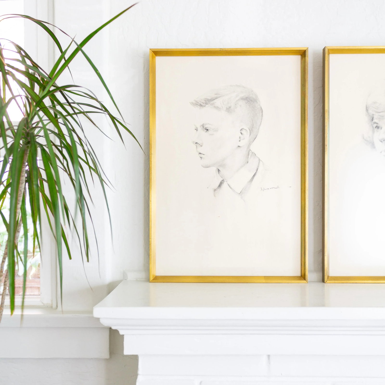 Hand Drawn Graphite Illustration Profile Portraits | Gold Framed Set of Three - 4