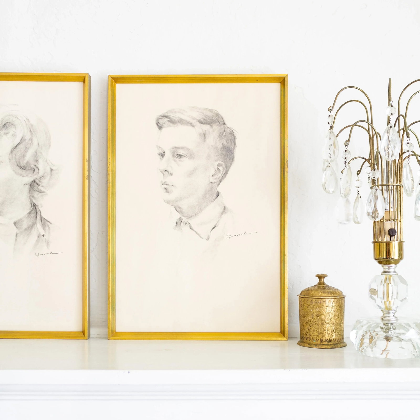 Hand Drawn Graphite Illustration Profile Portraits | Gold Framed Set of Three - 6