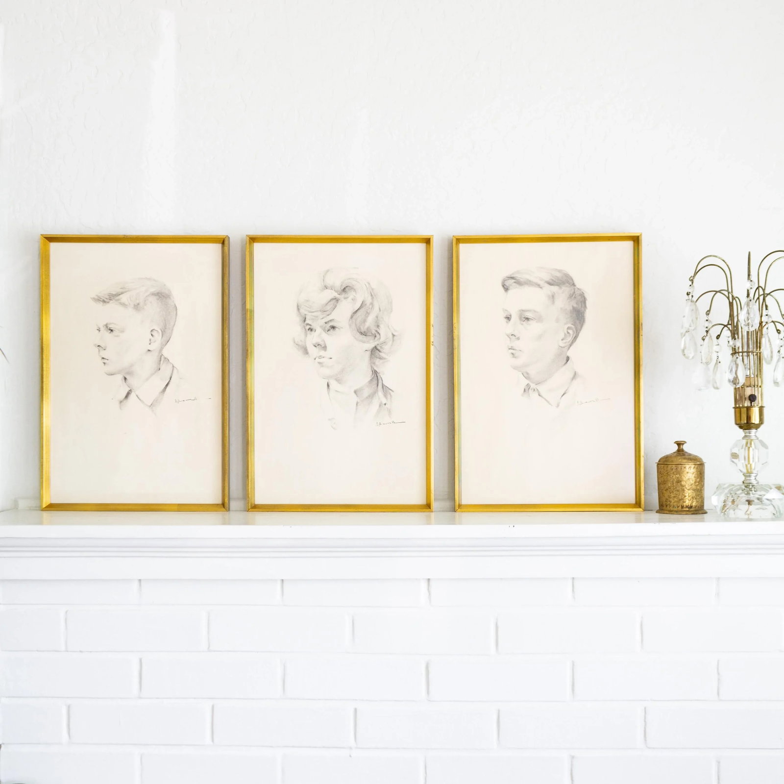 Hand Drawn Graphite Illustration Profile Portraits | Gold Framed Set of Three - 8