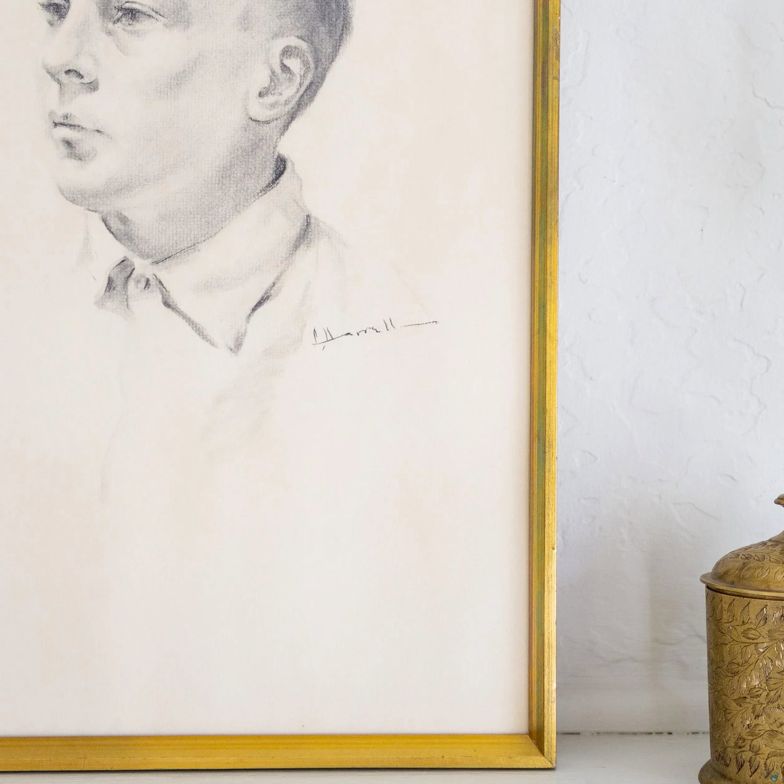 Hand Drawn Graphite Illustration Profile Portraits | Gold Framed Set of Three - 9