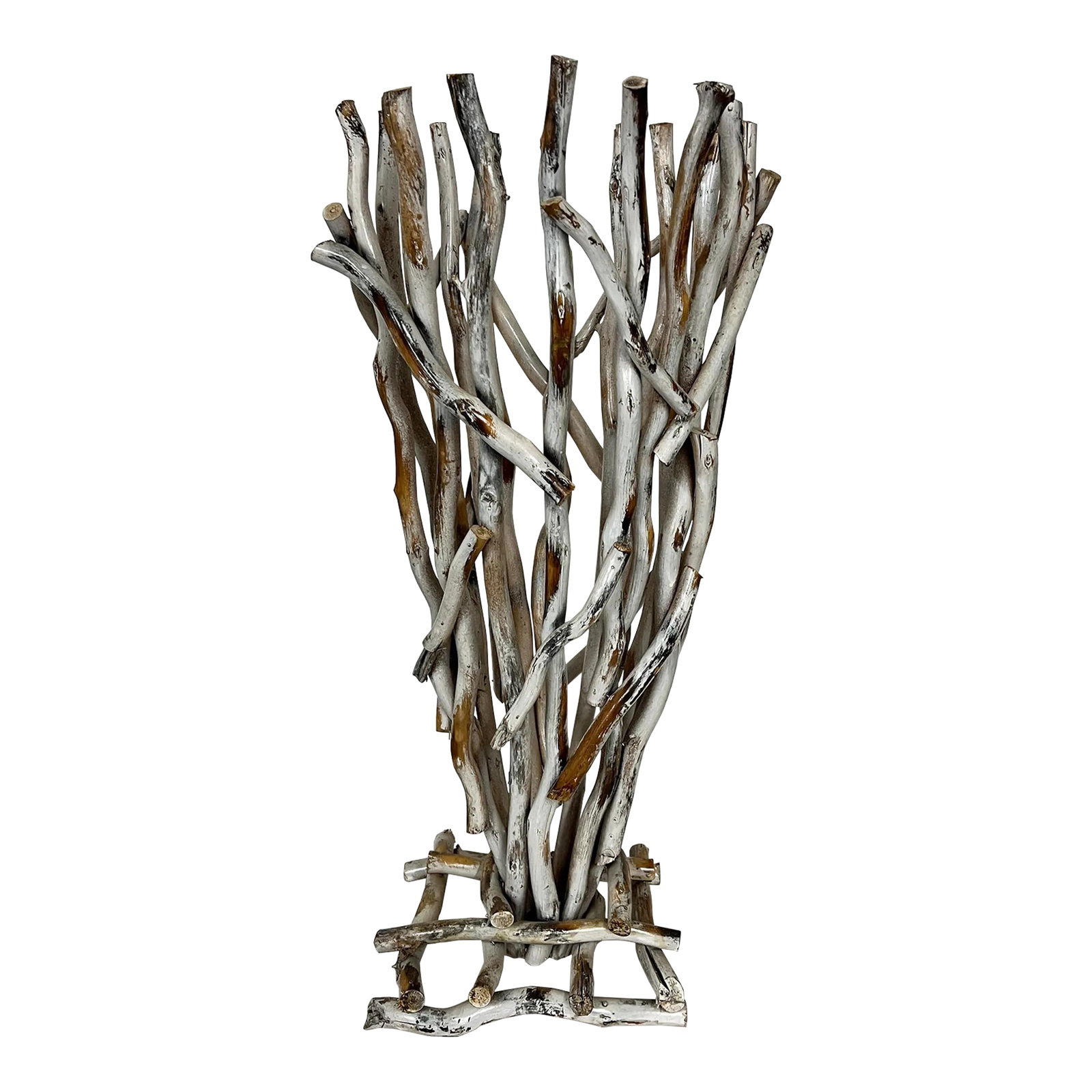 Rustic Farmhouse Coastal Driftwood Art Sculpture: Handmade rustic driftwood coastal art sculpture. A showstopper addition to any room. Measures 10" square base x 11" diameter top x 27" h. Condition: Alterations: Original Condition Unaltered