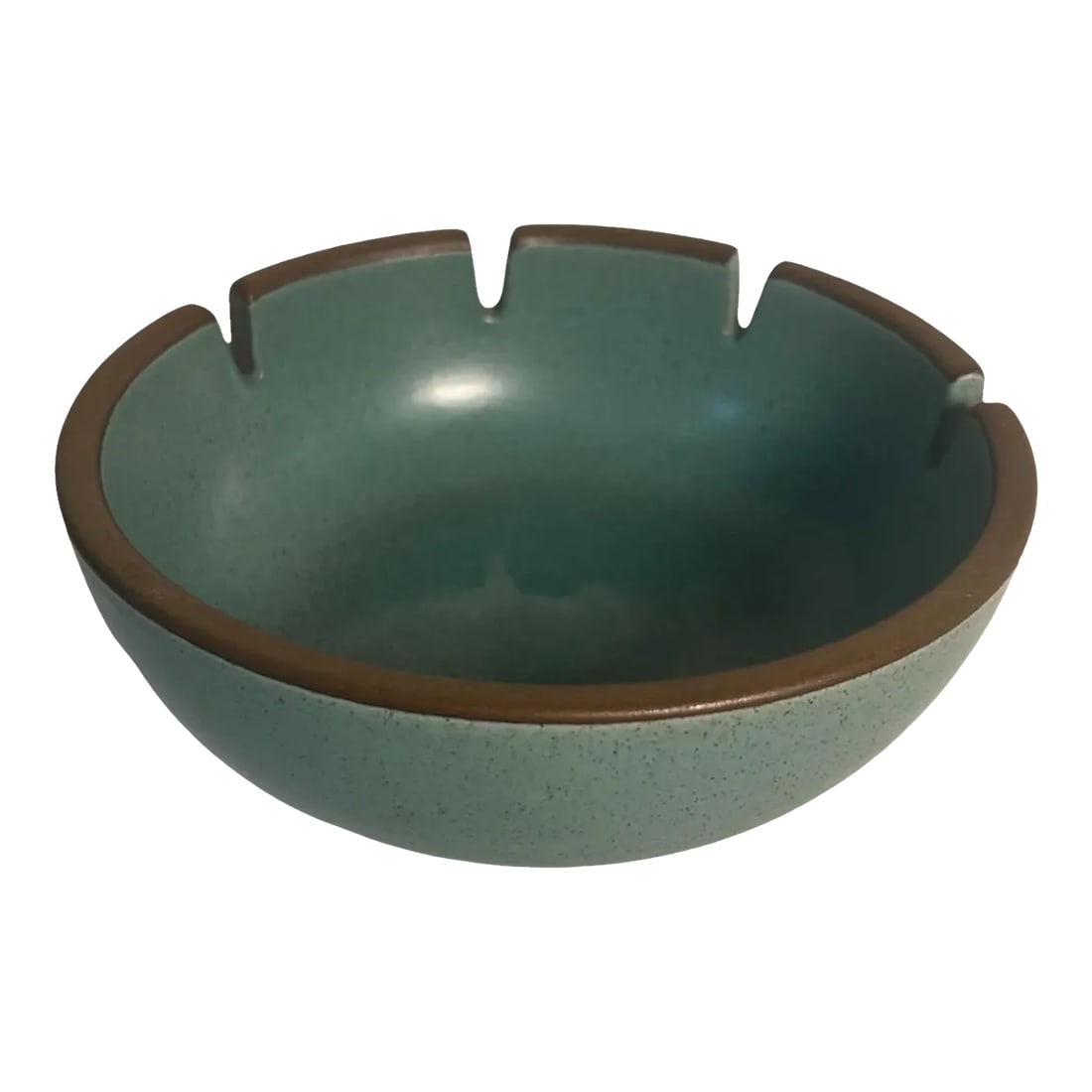 Heath Ceramics Ashtray orLarge Vintage Cachepot: In perfect condition, 6.5" round ashtray in teal glaze color with exposed brown terra cotta rim. 2.125" H. Condition: Alterations: Original Condition Unaltered Imperfections: Some Imperfections
