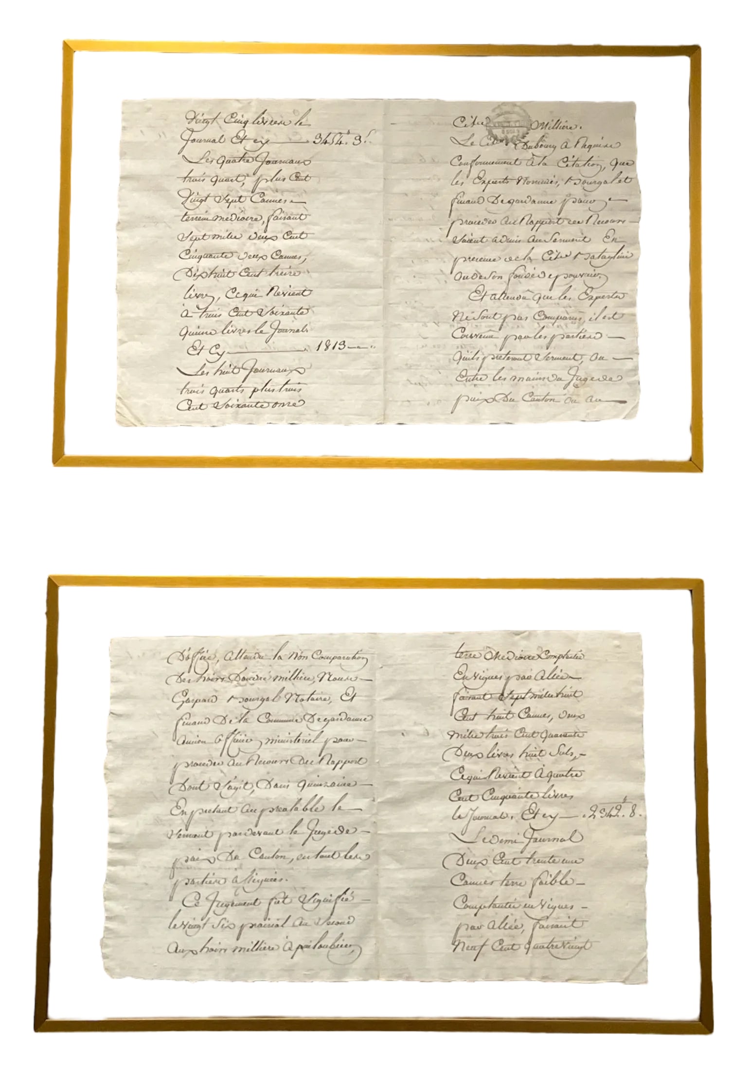 Antique Early 19th Century French Vineyard Calligraphy Contract on Parchment in Floating Frames - a - 2