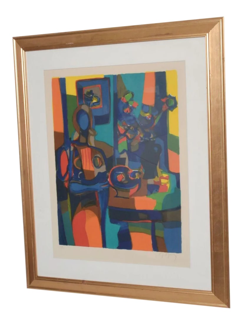 1960s Abstract French Art Still Life Color Lithograph Marcel Mouly - 2