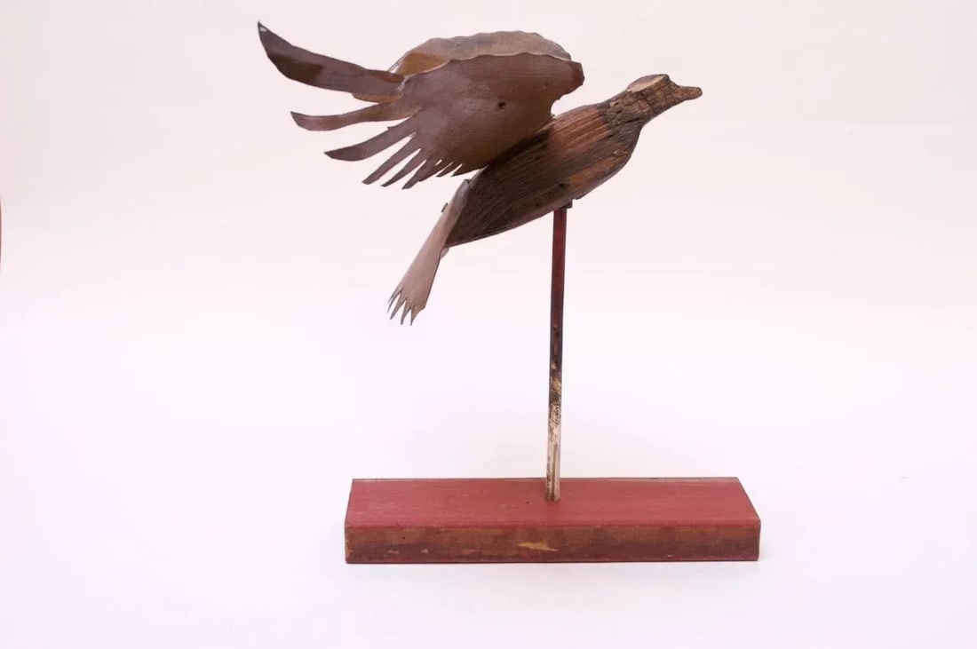 Folk Art Mounted Metal and Wood Carved Eagle Statue - 13