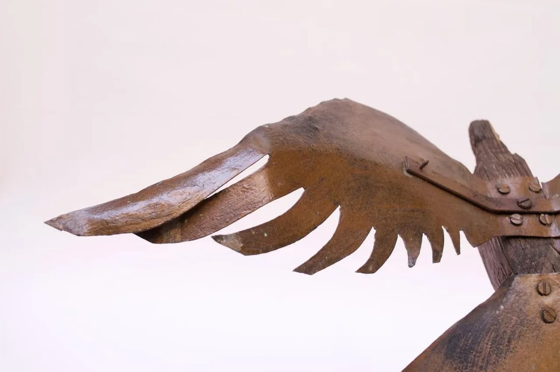 Folk Art Mounted Metal and Wood Carved Eagle Statue - 7