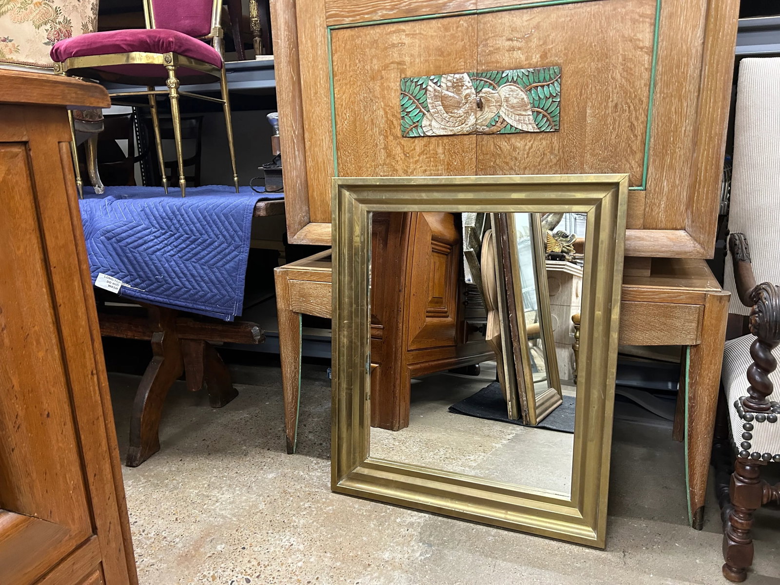 1920s French Louis XVI Style Brass Mirror - 2