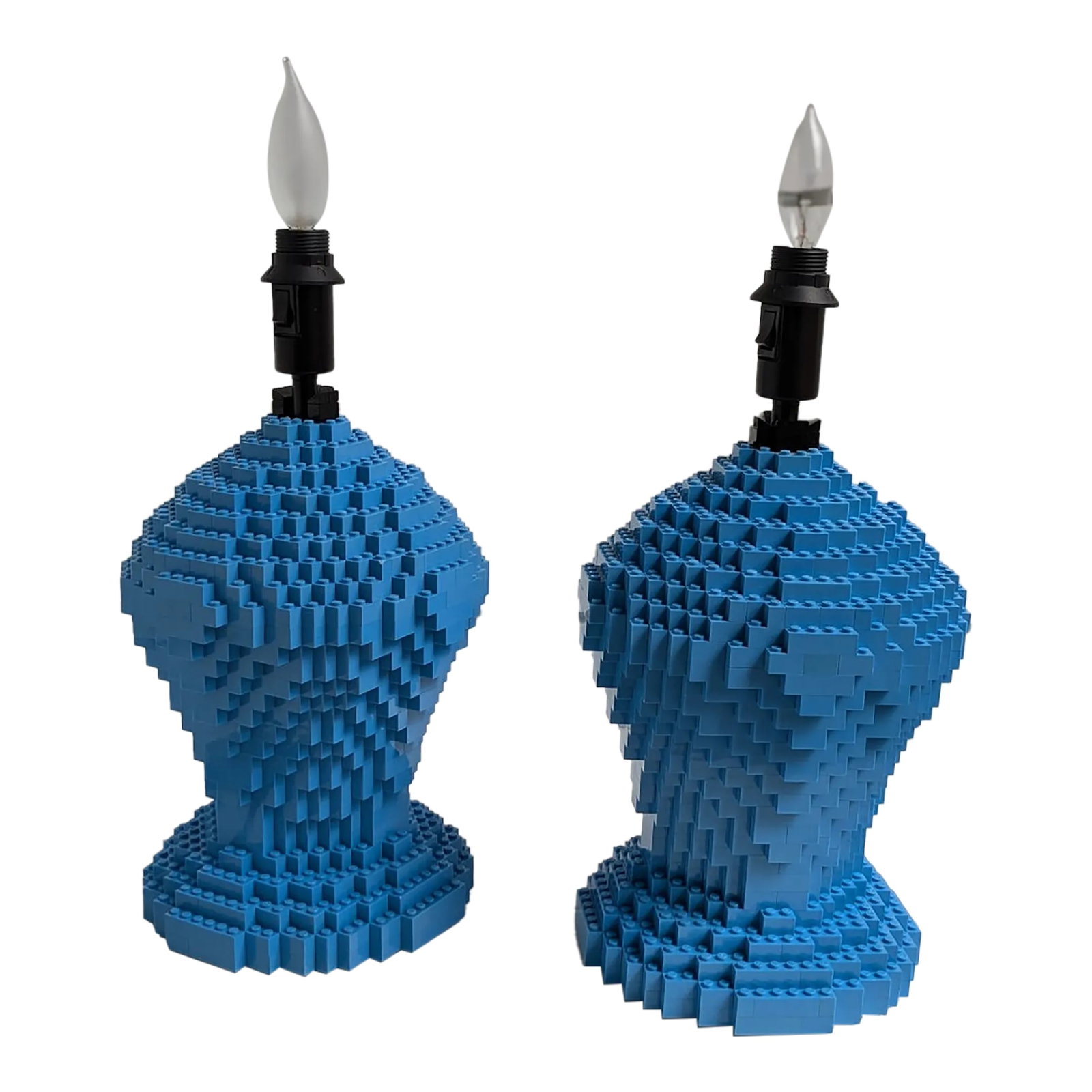 Pair of Sean Kenney Lego Lexington Lamps – Pop Art Meets Classic Design: Pair of Sean Kenney LEGO Lexington Lamps – Pop Art Meets Classic Design This striking pair of pale blue Lexington lamps by artist Sean Kenney blends playful pop art with classical form. Built