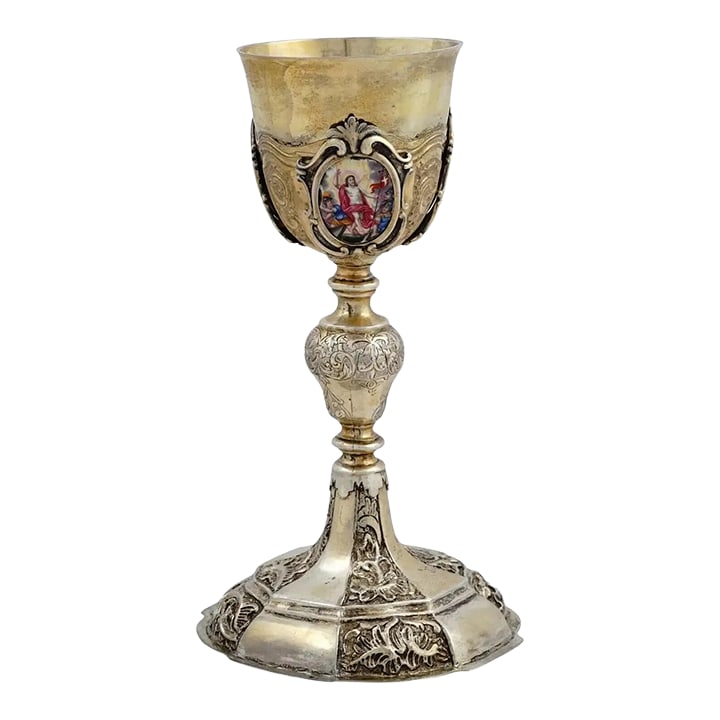 19th Century Gilt-Silver Communion Chalice With 3-Painted Enamel Miniatures (1 of 4)