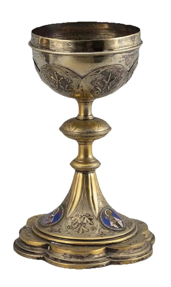 19th Century French 950 Silver Gilt and Enamel Signed Chalice Ciborium Cup - 2