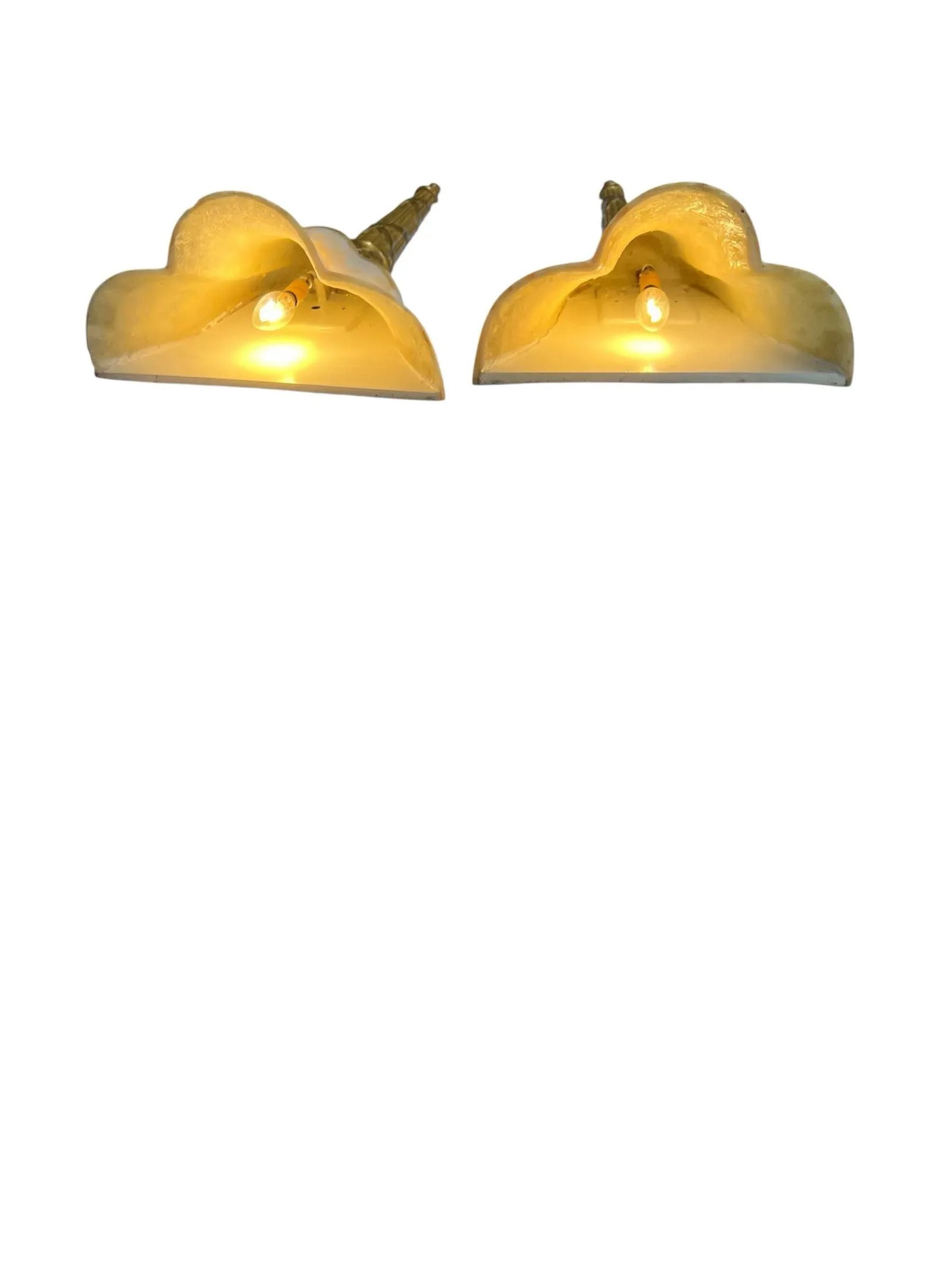Vintage Coastal Palm Beach Style Art Nouveau Torche Wall Sconces - A Pair - 6