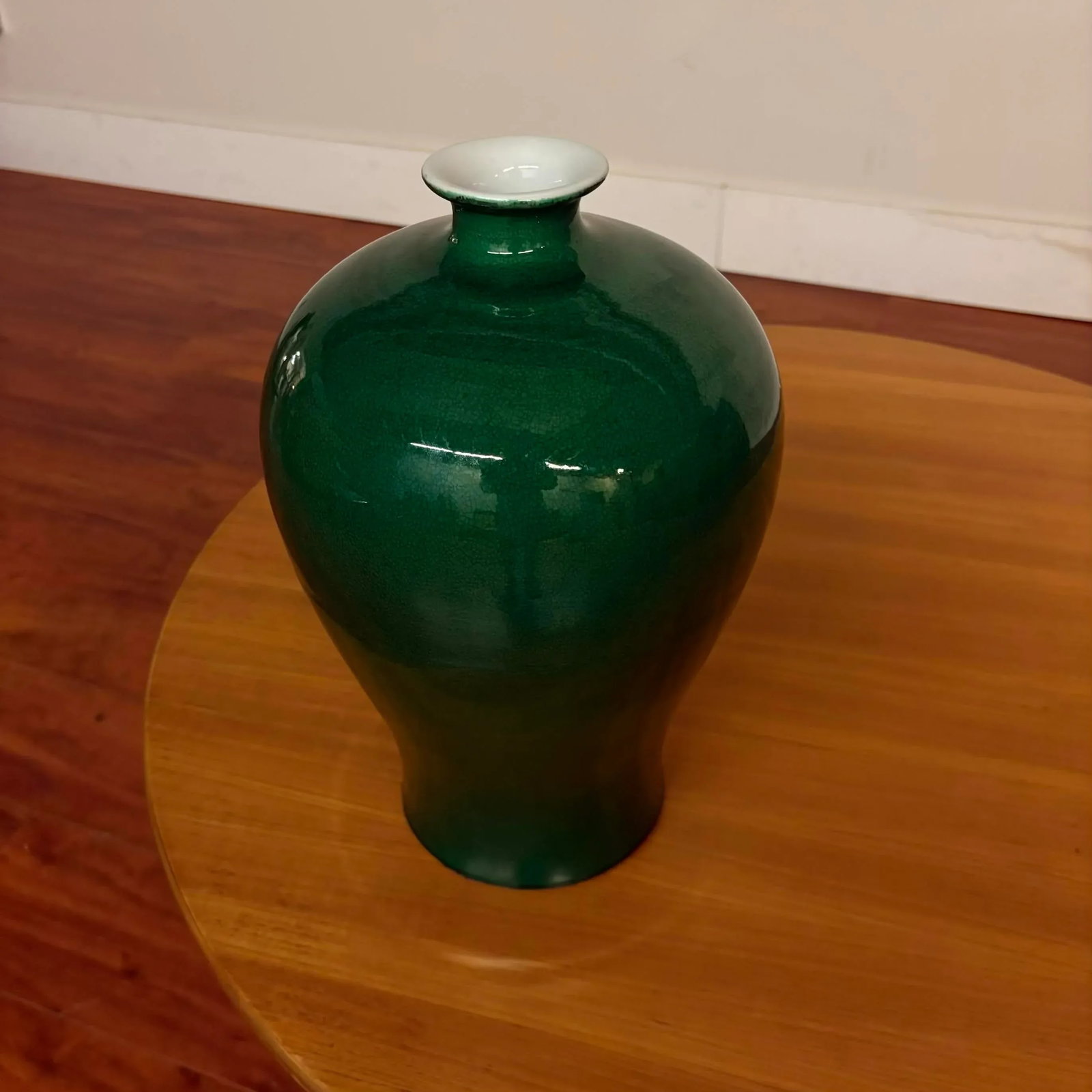 Vintage Green Crackle Glaze Meiping Vase - 7