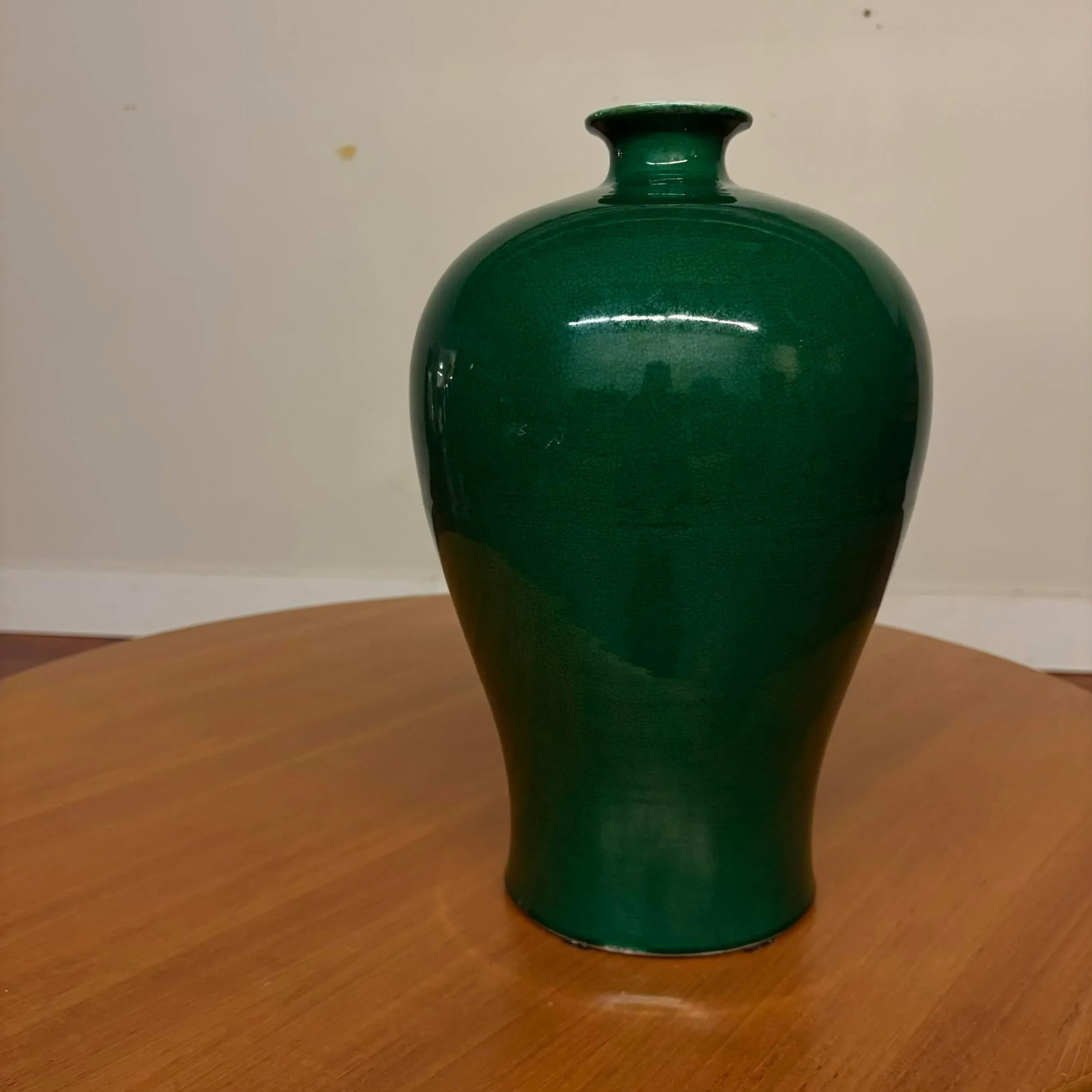 Vintage Green Crackle Glaze Meiping Vase - 9