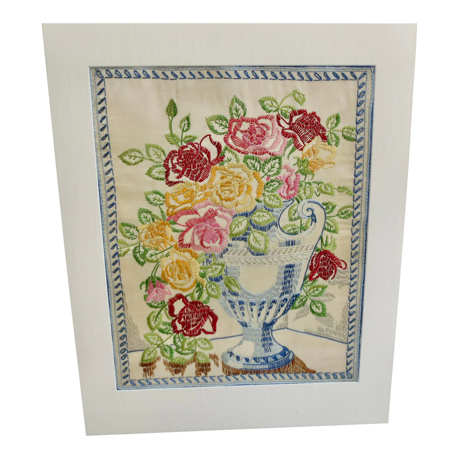 Mid-Century Flower Crewel Needlework Image Framed (1 of 9)