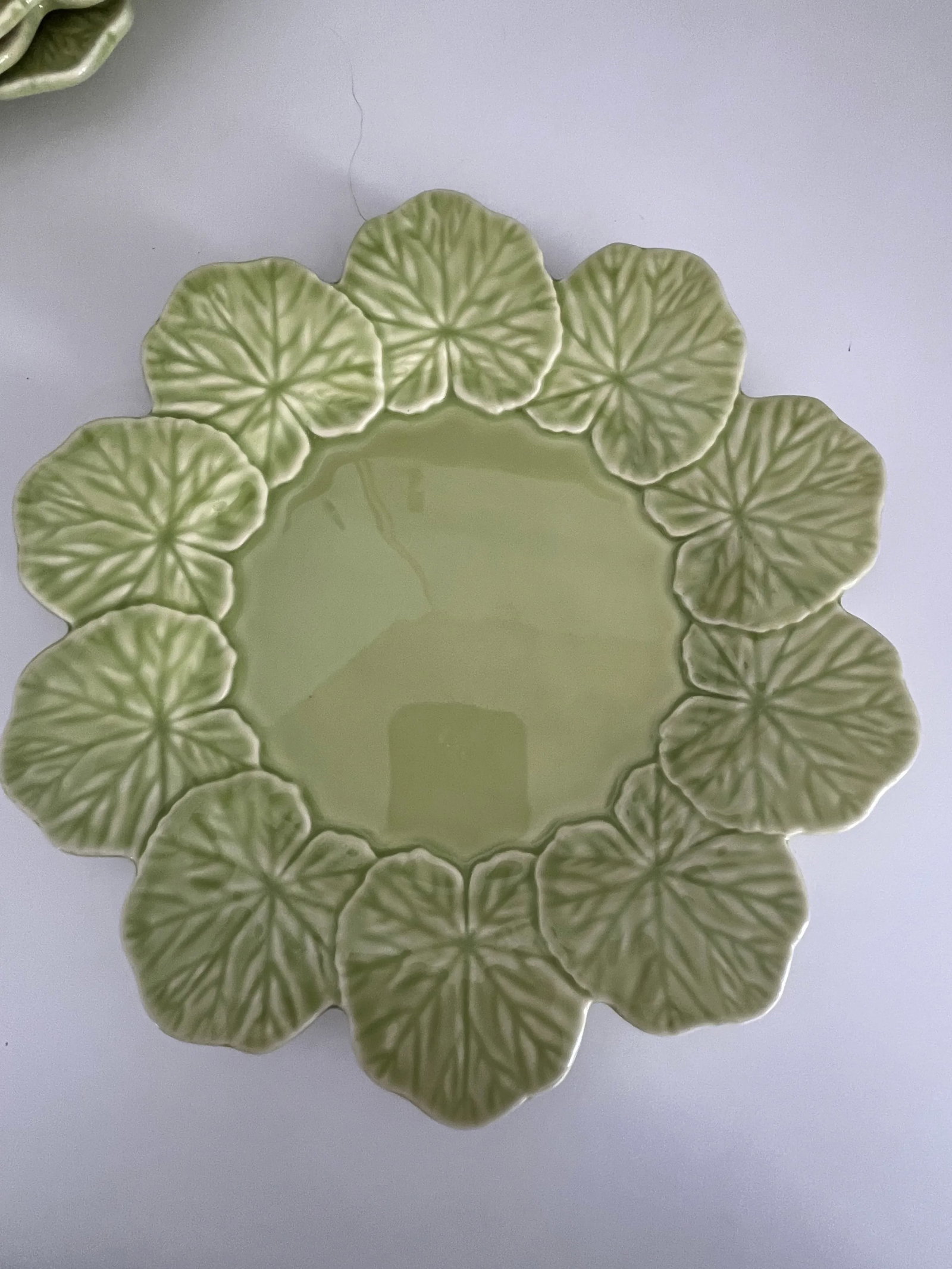 Bordallo Pinheiro Avocado Green Portuguese Majolica Dessert Plates- Set of 12 - 2