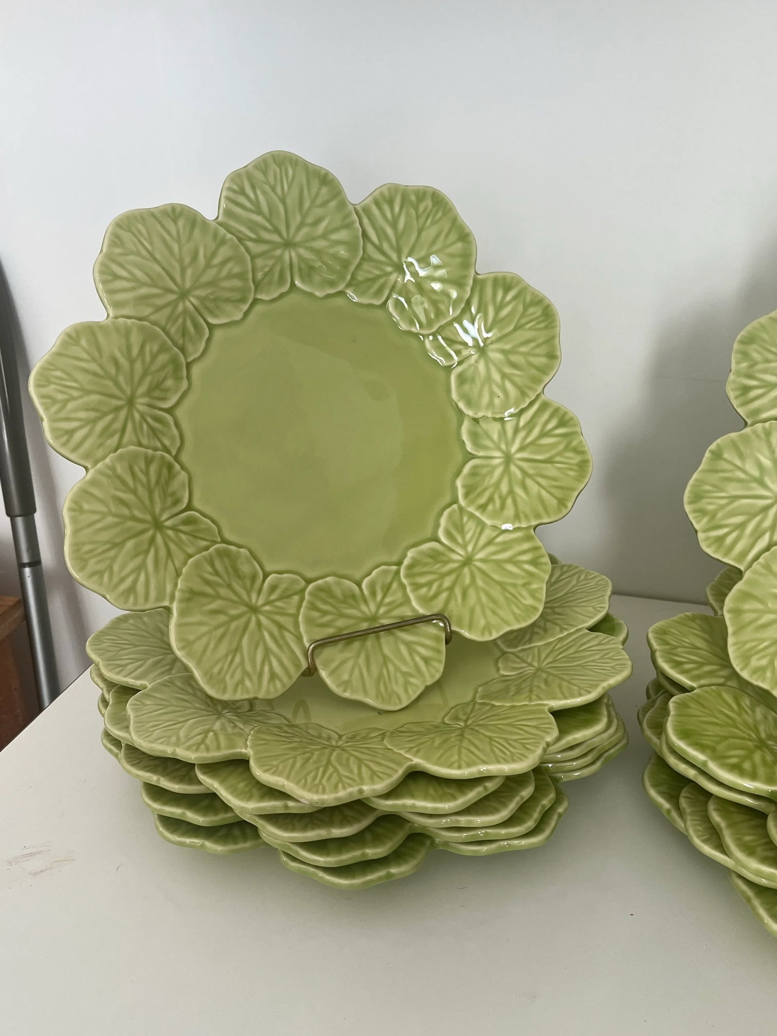 Bordallo Pinheiro Avocado Green Portuguese Majolica Dessert Plates- Set of 12 - 5