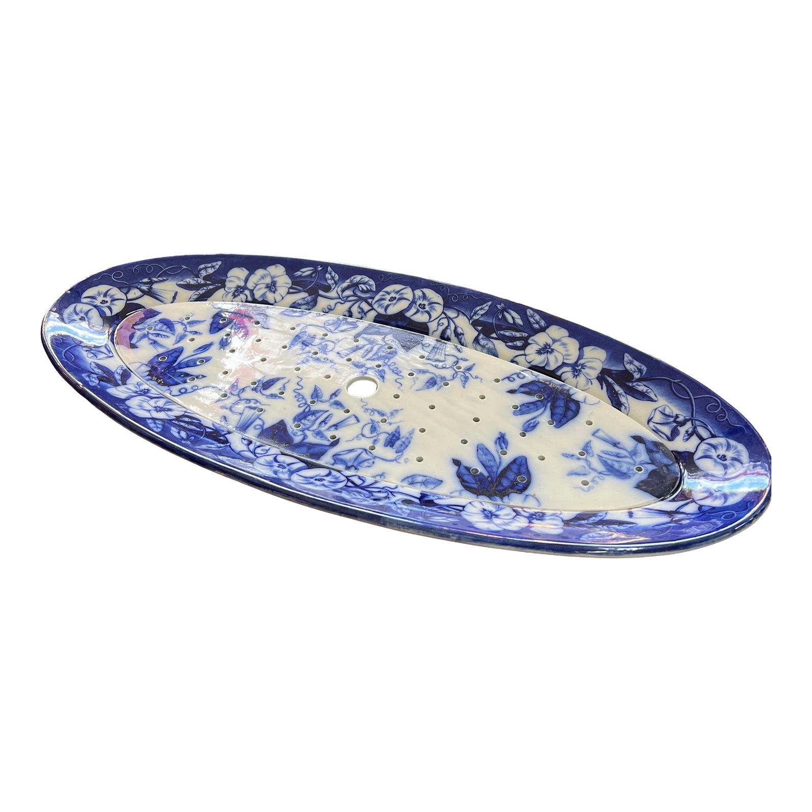 David Johnston Versailles France Mid 19th Century Flow Blue Morning Glory Fish Platter With Insert (1 of 12)