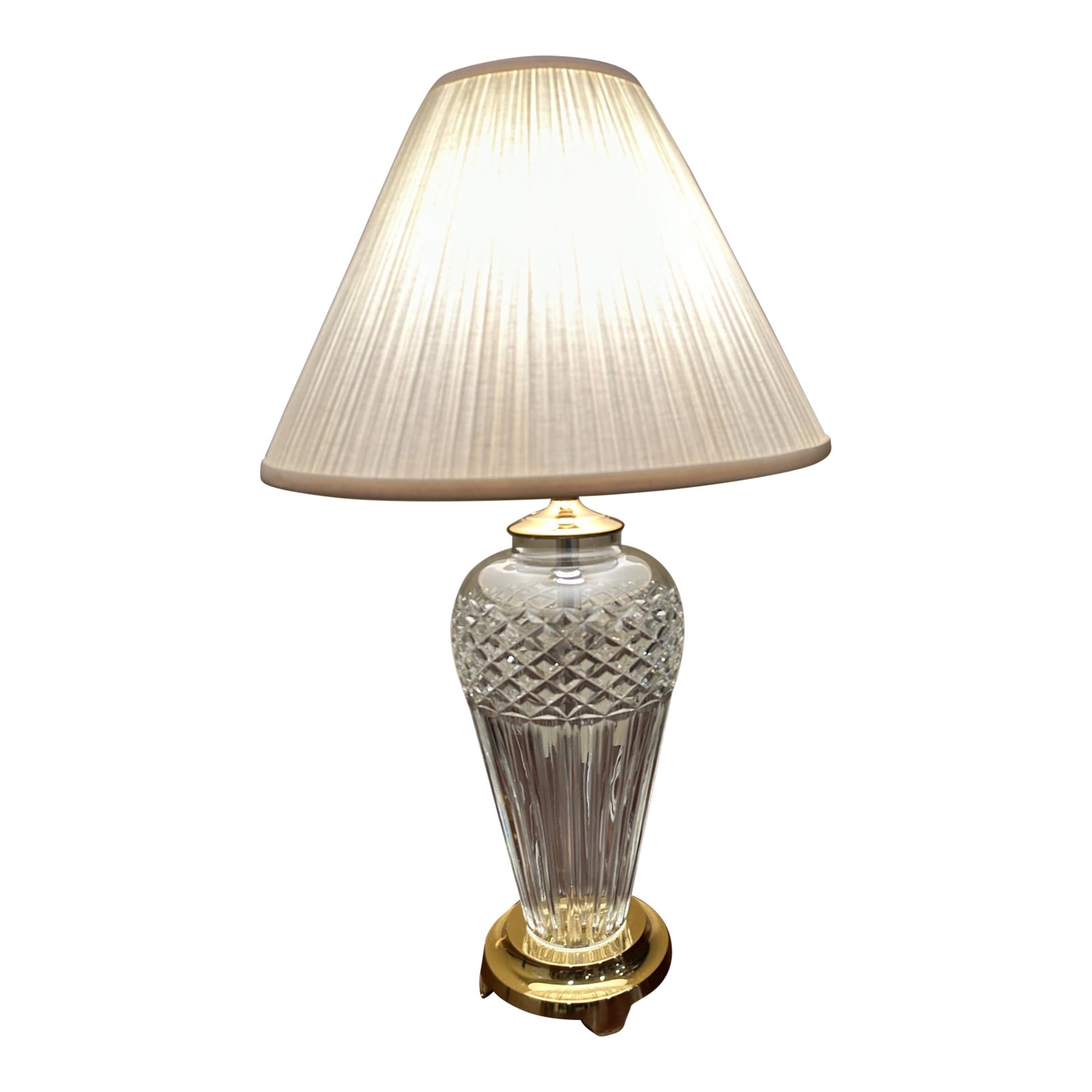 Classic Large Waterford Crystal Table Lamp: Timeless elegant Waterford crystal large table lamp. Condition: Alterations: Original Condition Unaltered Imperfections: Some Imperfections Condition Notes: Good. Wear consistent with age and use.