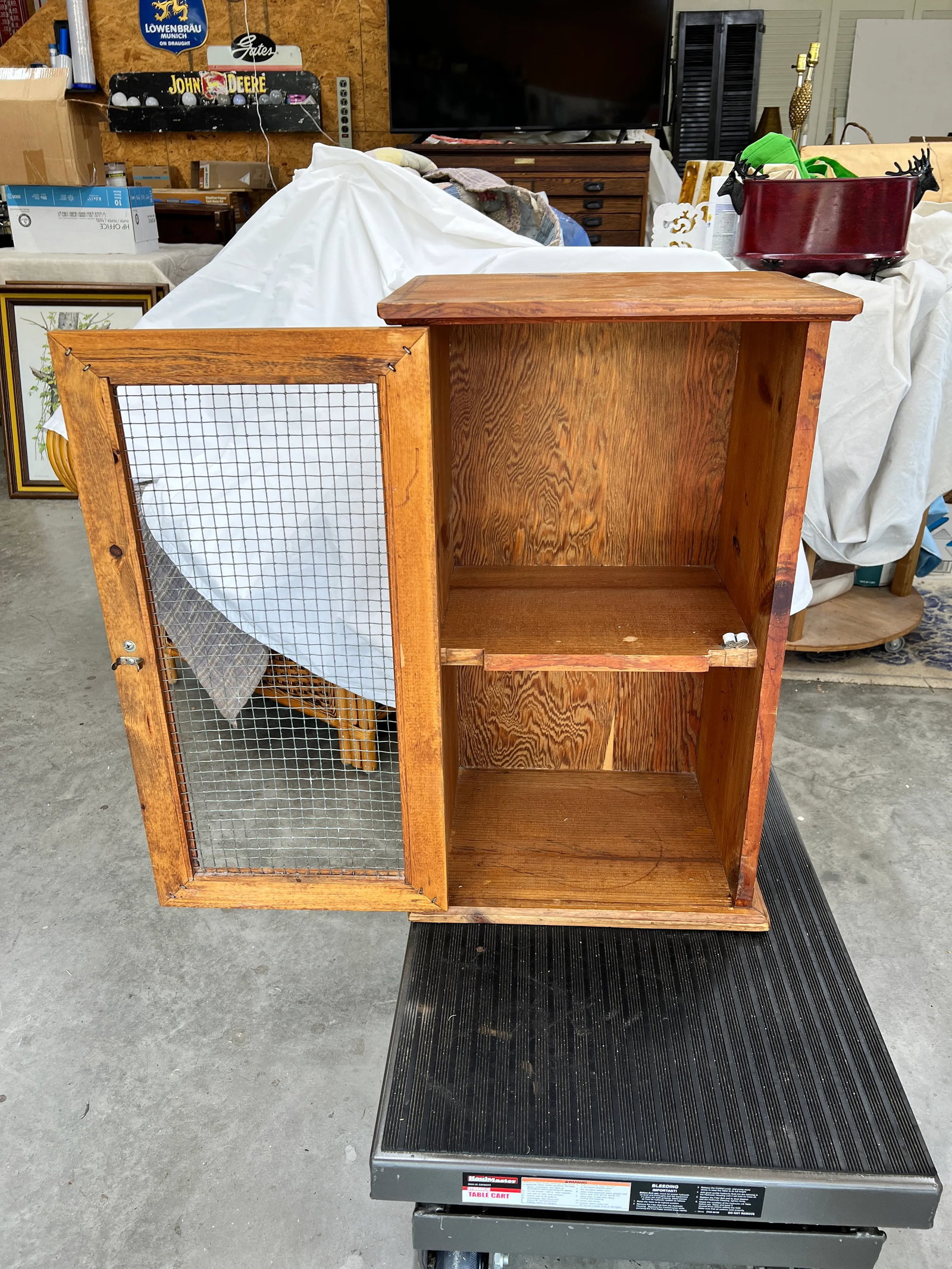 Mid Century Natural Wood Knotty Pine Cabinet, Wire Door Panel, Farmhouse, Cabin, Lodge, Rustic, Folk - 9