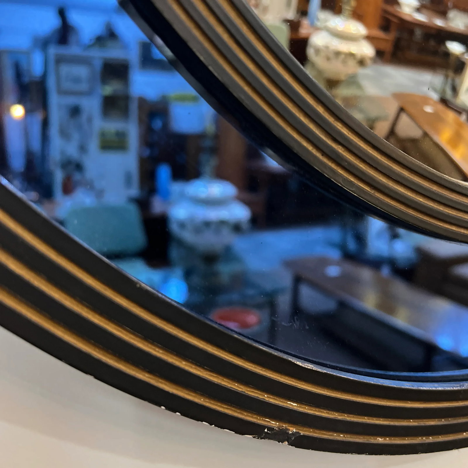 Art Deco Round Convex Cobalt Blue Glass Mirror - 4