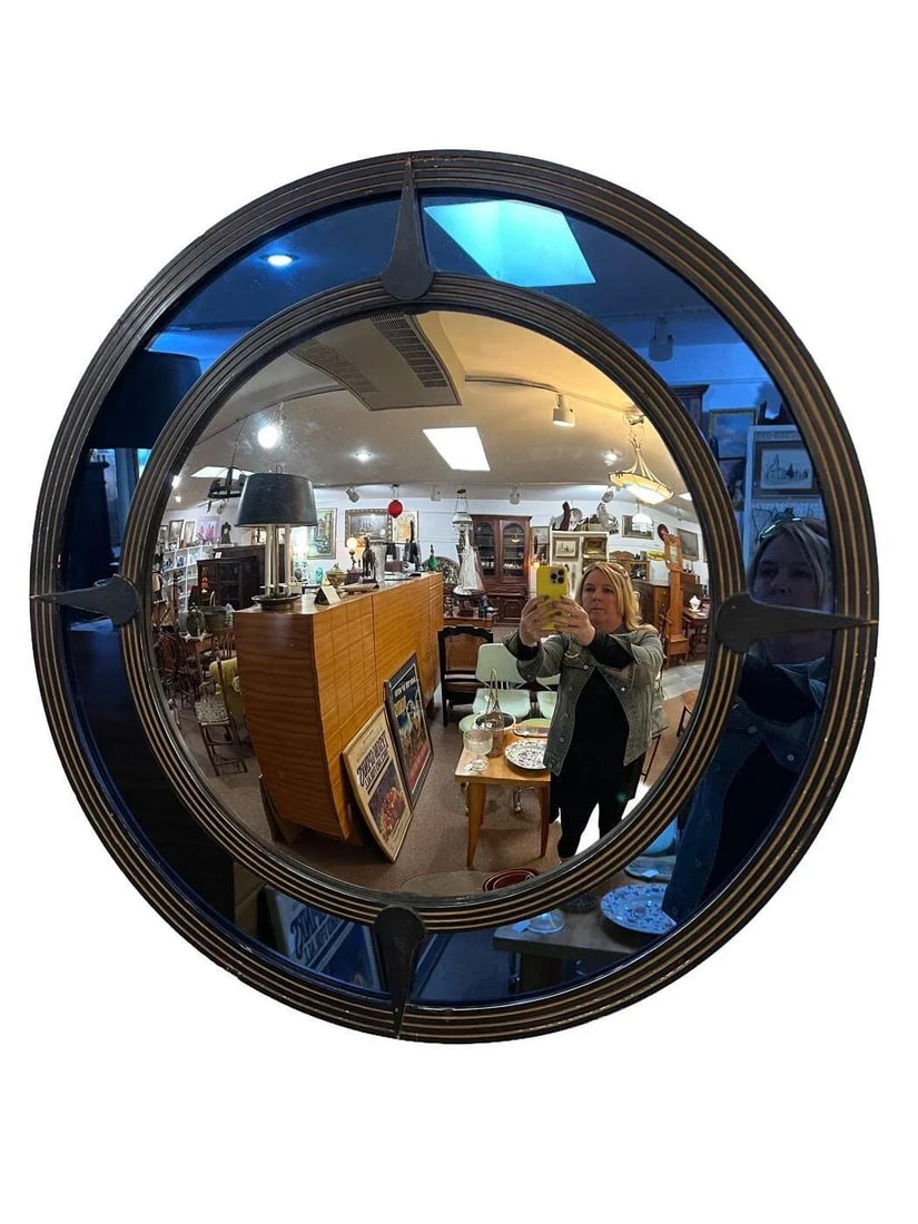 Art Deco Round Convex Cobalt Blue Glass Mirror - 9