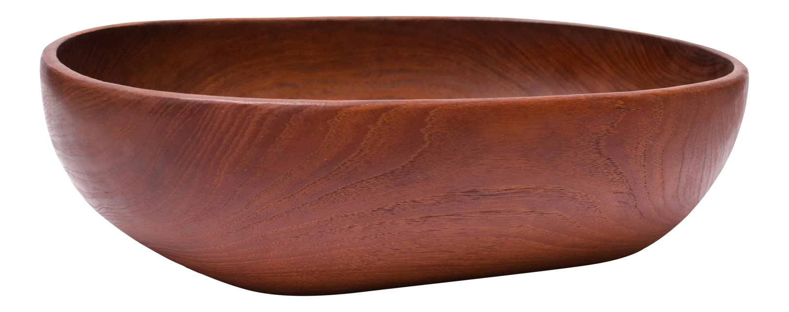 Large Danish Modern Carved Teakwood Fruit / Serving Bowl: Danish hand carved teak serving / fruit bowl with exquisite grain and an impressive size: H: 5.13" x L: 18.63" x D: 11.88" Excellent, vintage condition with only a few light spots of finish to one