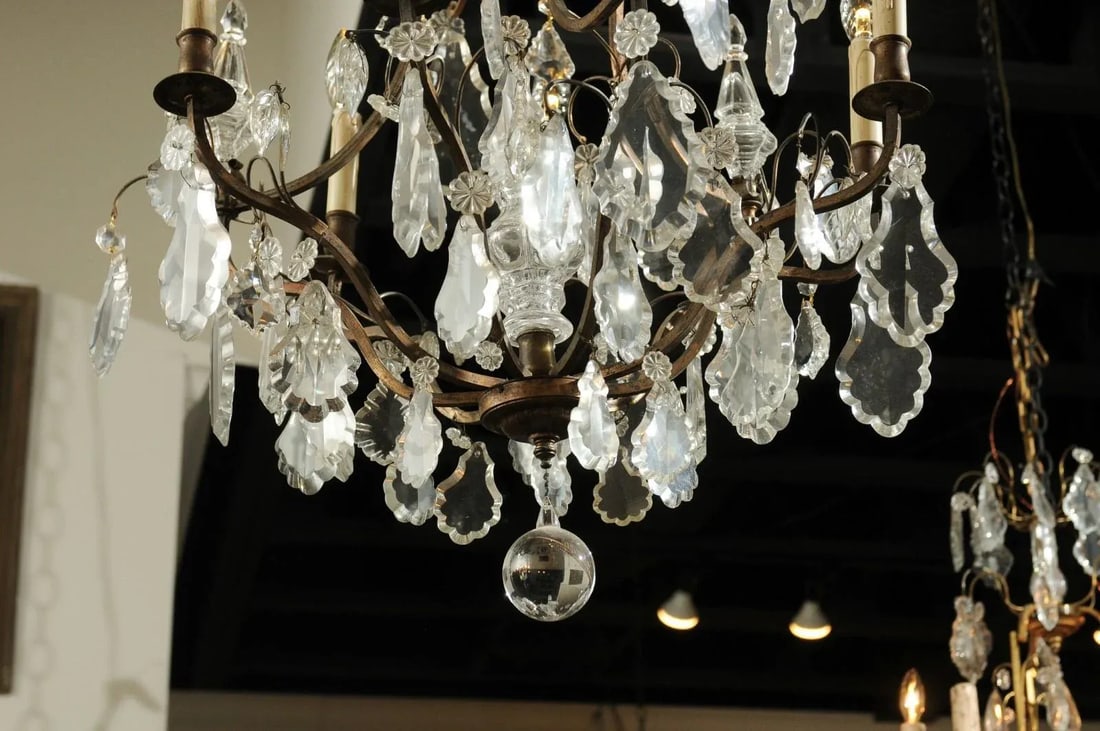 Late 19th Century French Six-Light Crystal and Iron Chandelier with Obelisks - 10