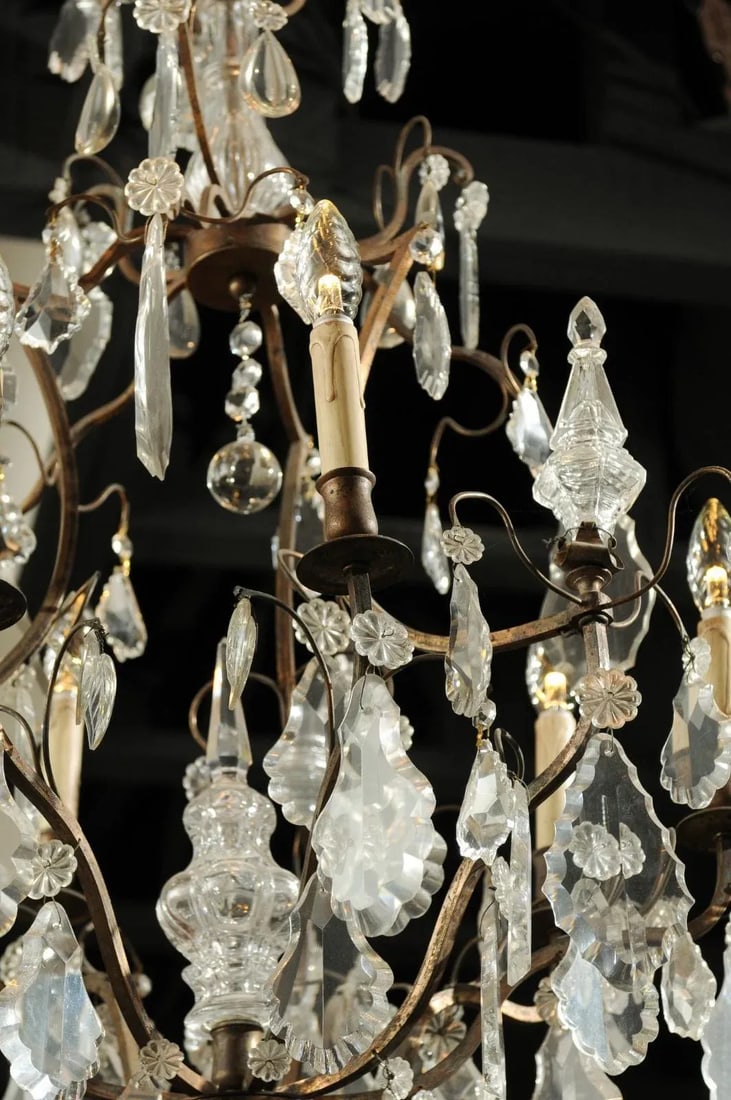 Late 19th Century French Six-Light Crystal and Iron Chandelier with Obelisks - 9