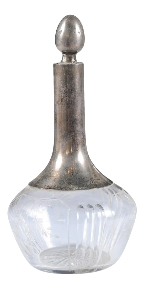 Danish Crystal and Silver Decanter with Stopper and Foliage Engraved Body (1 of 13)