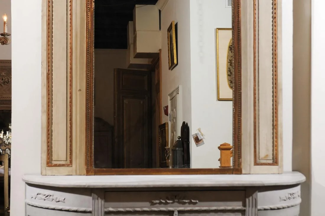 1860s Parisian Louis XVI-Style Trumeau Mirror with Painted Musical Instruments - 11
